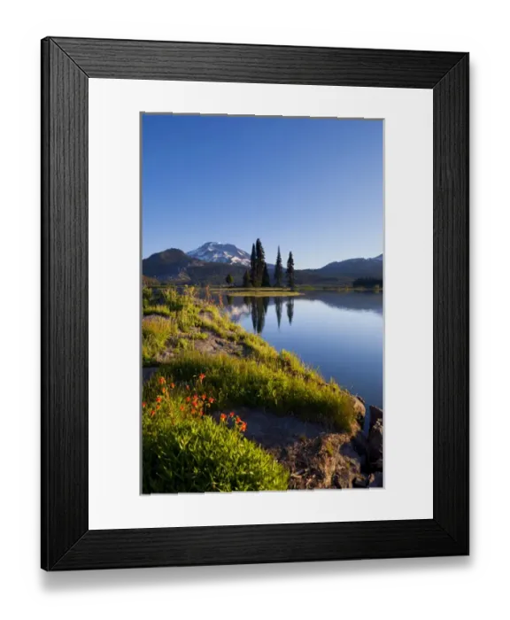 Framed Print : USA, Sparks Lake, Oregon. Sunrise at Sparks Lake, with red columbine in foreground Framed Print : USA, Sparks Lake, Oregon. Sunrise at Sparks Lake, with red columbine in foreground