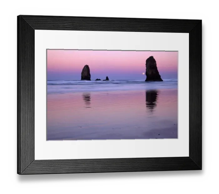 Framed Print : NA, USA, Oregon, Cannon Beach, Moonset at Sunrise Framed Print : NA, USA, Oregon, Cannon Beach, Moonset at Sunrise