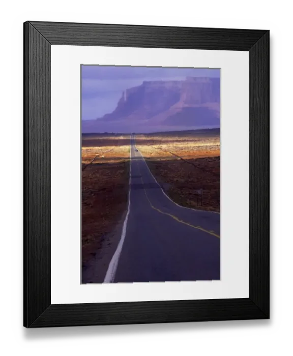 Framed Print : Straight road with desert waves heading for Monument Valley, Utah Framed Print : Straight road with desert waves heading for Monument Valley, Utah