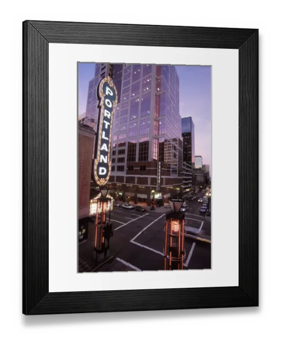 Framed Print : Portland sign on Schnitzer Auditorium located across from the performing arts center