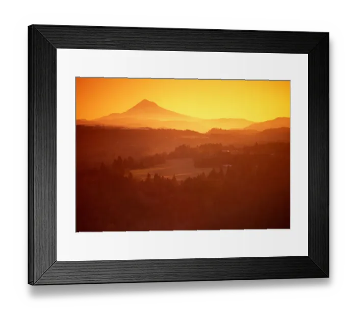 Framed Print : Sunrise colors the landscape in front of Mt Hood, Oregon with golden orange Framed Print : Sunrise colors the landscape in front of Mt Hood, Oregon with golden orange