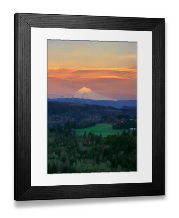 Framed Print : Sunset light colors clouds over Mt Hood, Oregon Cascades