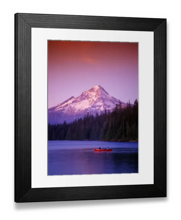 Framed Print : Two boys in canoe just after sunset at Lost Lake with Mt. Hood in the background Framed Print : Two boys in canoe just after sunset at Lost Lake with Mt. Hood in the background