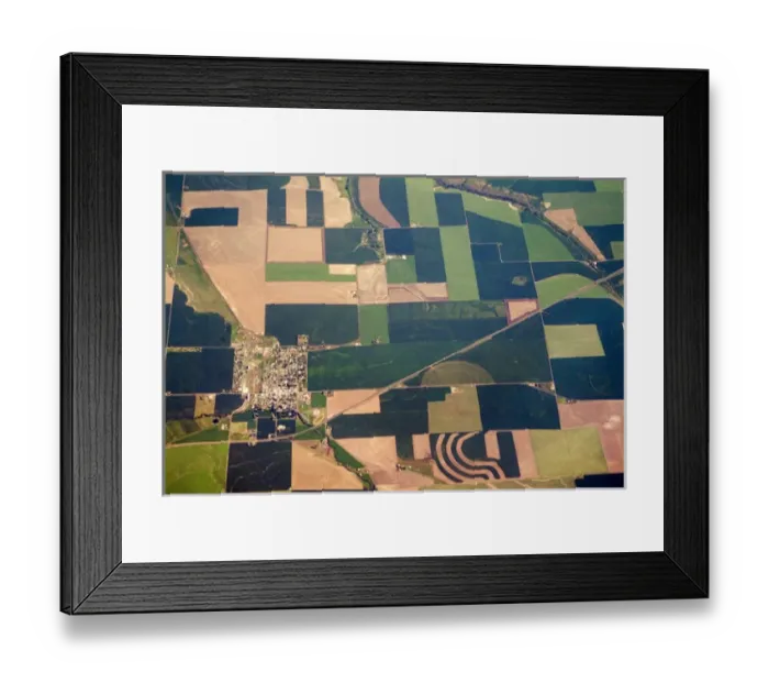Framed Print : Aerial view of small town surrounded by patchwork quilt of agricultural fields in Willamette Valley Framed Print : Aerial view of small town surrounded by patchwork quilt of agricultural fields in Willamette Valley