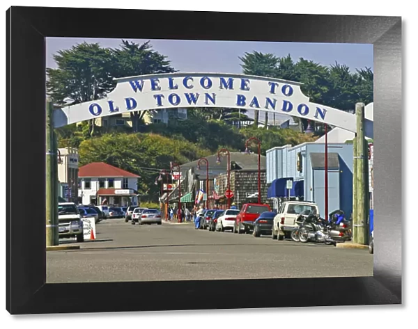 Welcome arch over street in Old Bandon Oregon