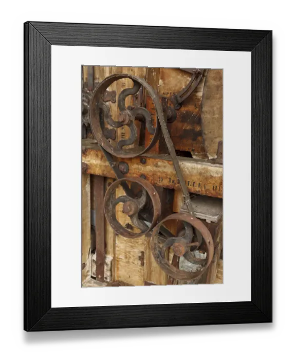 Framed Print : USA, Oregon, Thompsons Mills State Heritage Site, machinery, belt and pulley