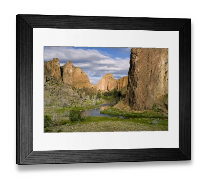 Framed Print : USA, Oregon, Smith Rocks SP. Various rock walls are visible from above the Crooked