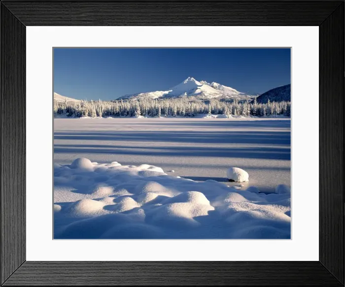 Framed Print : USA, Oregon, Broken Top. Long shadows appear with the rising sun in winter at Broken Top
