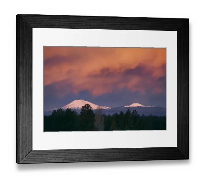Framed Print : USA, Oregon, Mt Bachelor. Colorful clouds hang above Mt Bachelor near Bend, Oregon