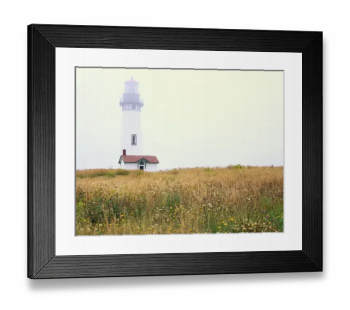 Framed Print : OREGON. USA. Yaquina Head Lighthouse in fog. Pacific Coast