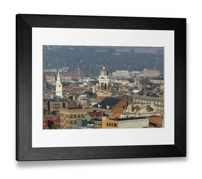 Framed Print : USA-Ohio-Cincinnati: Over the Rhein Neighborhood from Mt. Adams  /  Morning