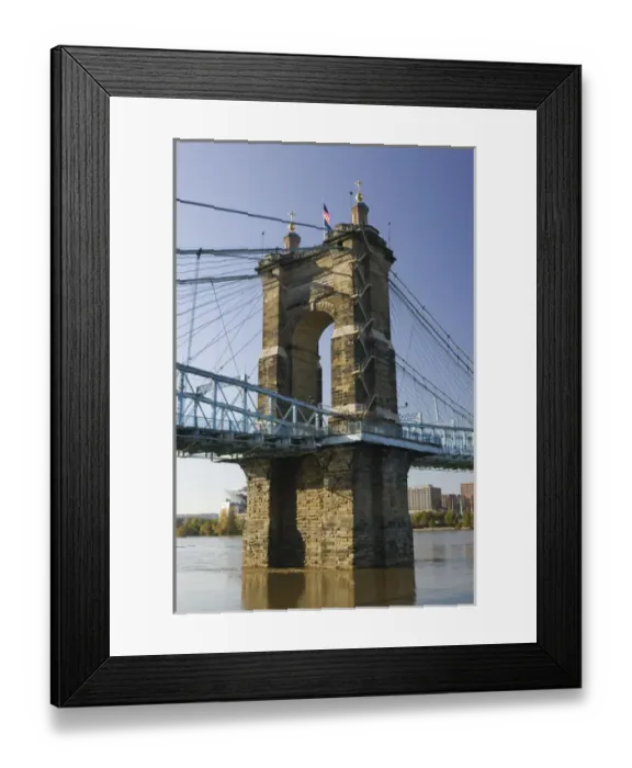 Framed Print : USA-Ohio-Cincinnati: Roebling Suspension Bridge (b. 1876) over the Ohio River / Framed Print : USA-Ohio-Cincinnati: Roebling Suspension Bridge (b. 1876) over the Ohio River /