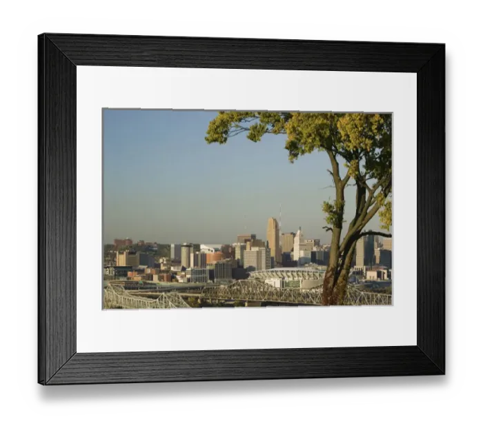 Framed Print : USA-Ohio-Cincinnati: Sunset City View from Devou Park in Covington, Kentucky