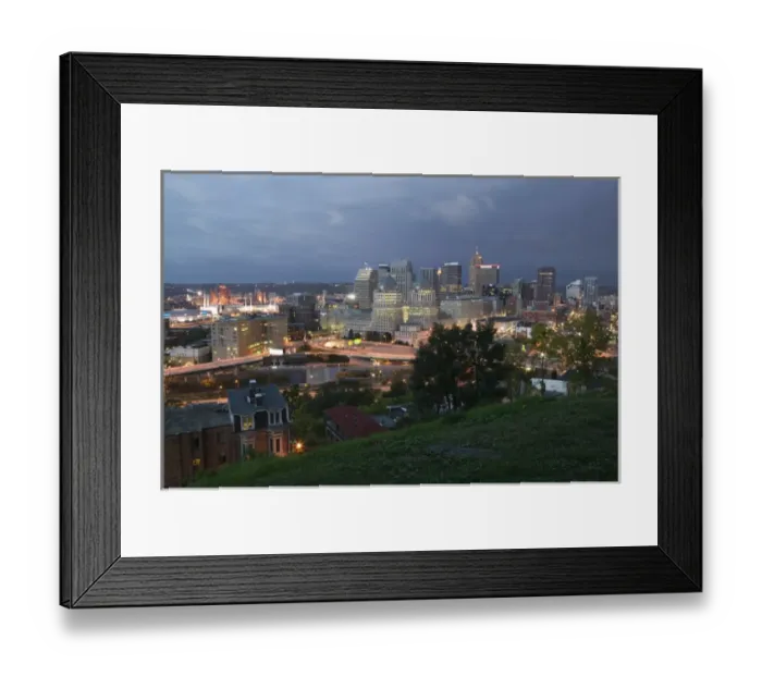 Framed Print : USA-Ohio-Cincinnati: Downtown View from Mt. Adams Neighborhood  /  Pre-Dawn