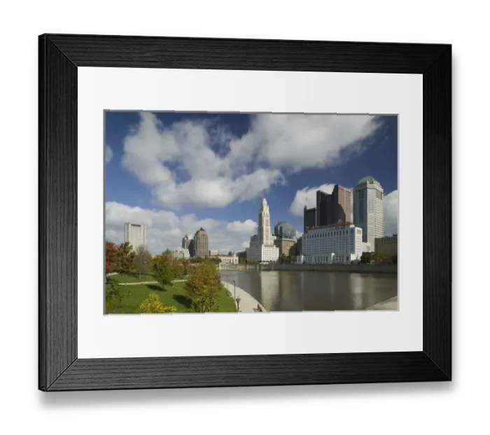 Framed Print : USA-Ohio-Columbus: City Skyline along Sciotto River / Daytime Autumn Framed Print : USA-Ohio-Columbus: City Skyline along Sciotto River / Daytime Autumn