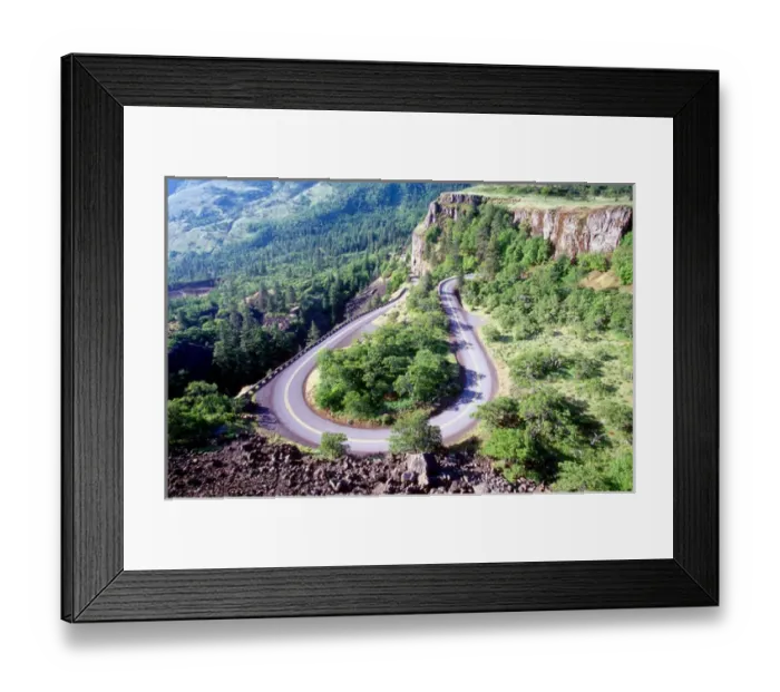 Framed Print : Hairpin turn; twisting; curve; Columbia river highway, Oregon; road; switchback