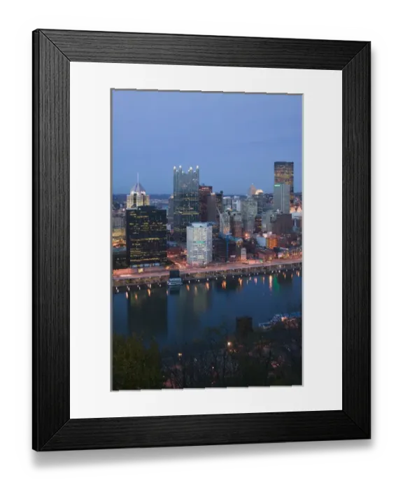 Framed Print : USA-Pennsylvania-Pittsburgh: Downtown View from Grandview Avenue Overlook  /  Evening