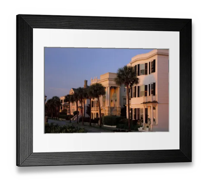 Framed Print : N. A. USA, South Carolina, Charleston. Early morning sunrise on colonial homes