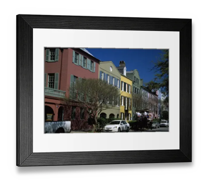 Framed Print : N. A. USA, South Carolina, Charleston. Colorful historic homes on Rainbow Row