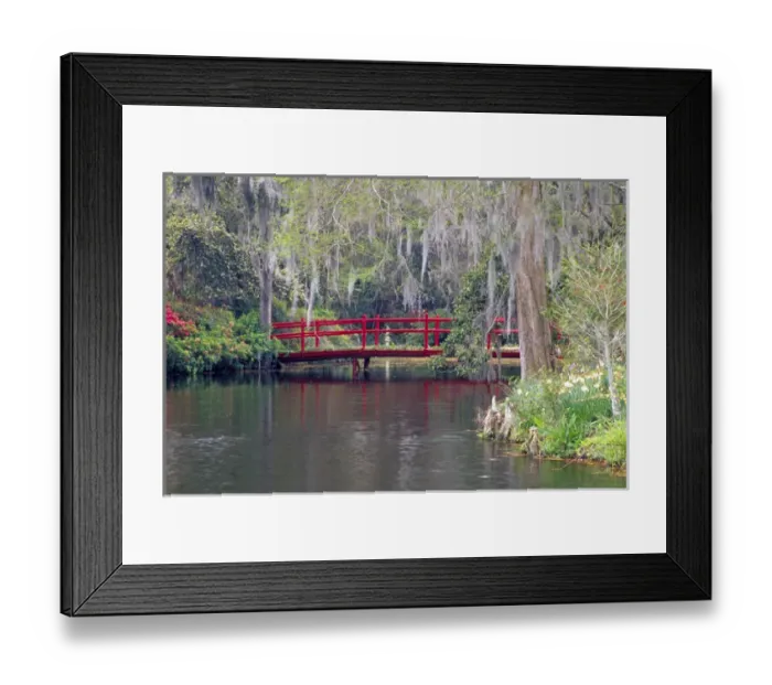 Framed Print : N. A. USA, South Carolina, Charleston. Magnolia Plantation & Gardens. Red bridge Framed Print : N. A. USA, South Carolina, Charleston. Magnolia Plantation & Gardens. Red bridge