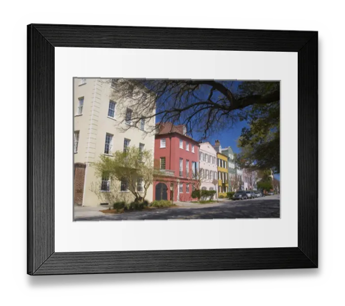 Framed Print : North America, USA, South Carolina, Charleston. Charlestons Rainbow Row Neighborhood