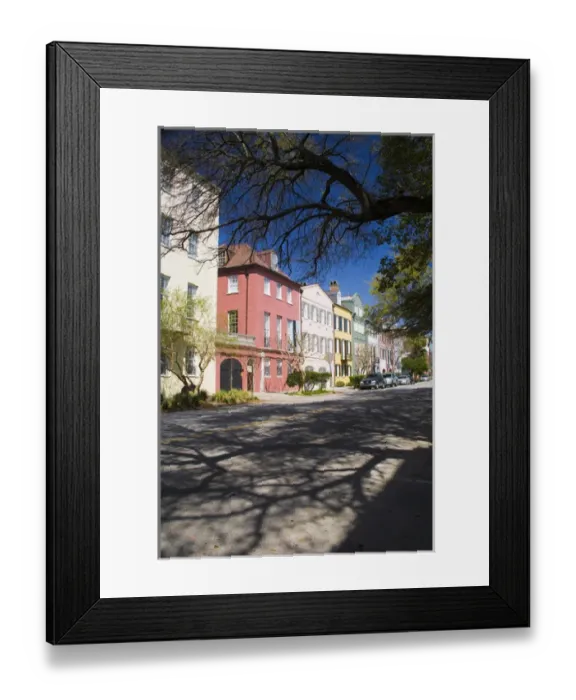 Framed Print : North America, USA, South Carolina, Charleston. Charlestons Rainbow Row Neighborhood