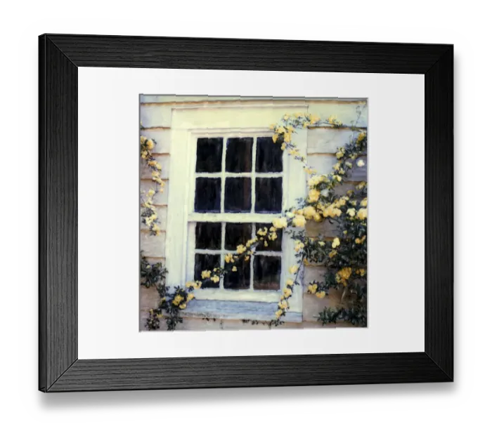 Framed Print : White framed window with yellow roses. Polaroid SX70 Manipulation Framed Print : White framed window with yellow roses. Polaroid SX70 Manipulation