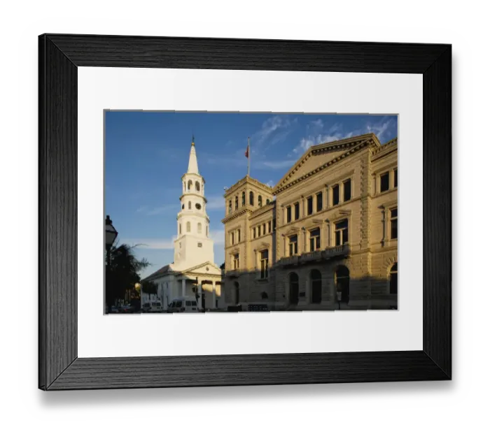 Framed Print : USA, South Carolina, Charleston, Old US Post Office Building and St. Michaels Anglican