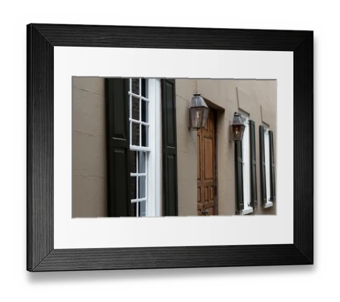 Framed Print : Charleston, South Carolina, USA. Lamps on building facad in the city of Charleston Framed Print : Charleston, South Carolina, USA. Lamps on building facad in the city of Charleston