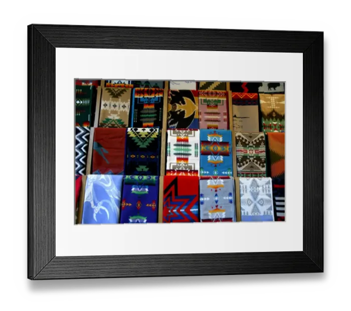 Framed Print : North America, USA, South Dakota, Rapid City, Prairie Edge Trading Co. Typical Pendleton blankets