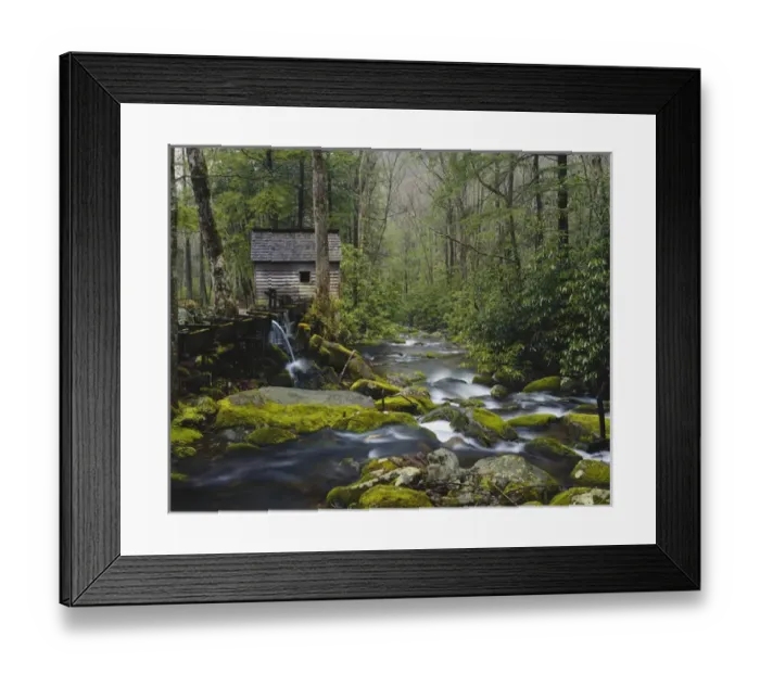 Framed Print : Watermill by stream in forest, Roaring Fork, Great Smoky Mountains National Park