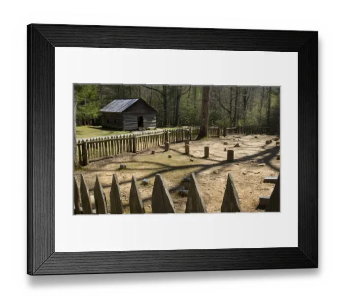 Framed Print : USA, Tennessee, Great Smoky Mountains National Park. View of Little Greenbrier School and cemetery Framed Print : USA, Tennessee, Great Smoky Mountains National Park. View of Little Greenbrier School and cemetery