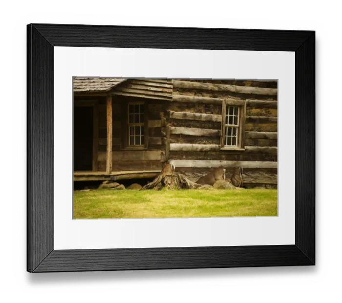 Framed Print : USA; Great Smoky Mountains NP; Deer grazing at a log cabin in Cades Cove