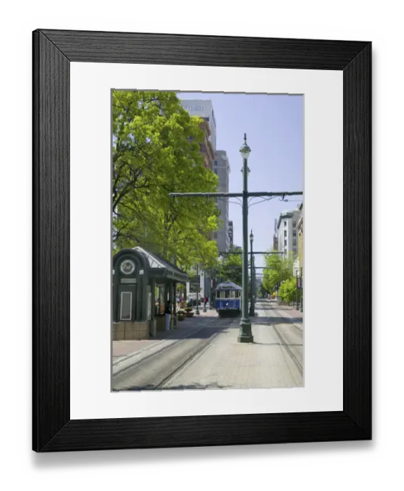 Framed Print : NA, USA, Tennessee, Memphis, Main Street Trolly and Park