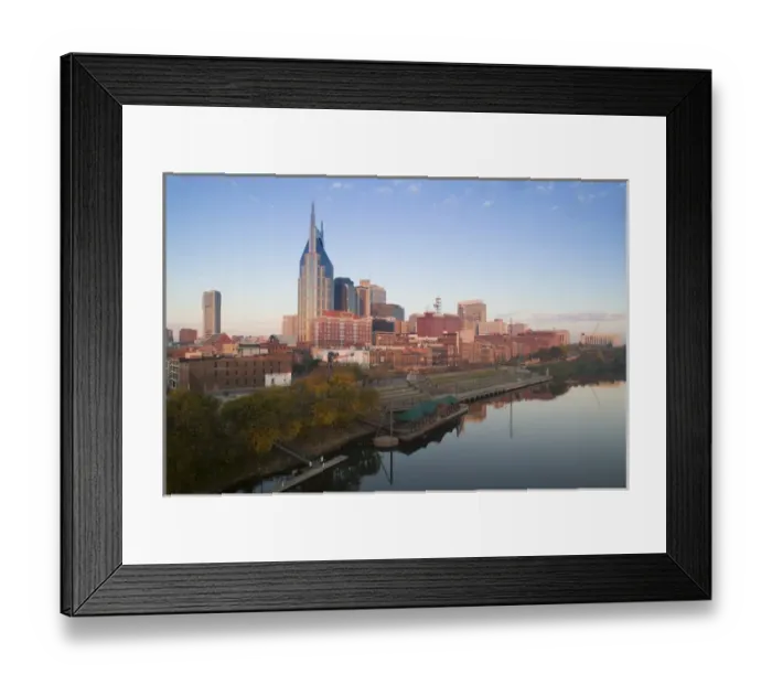 Framed Print : USA-TENNESSEE-Nashville: Downtown & Cumberland River in the morning