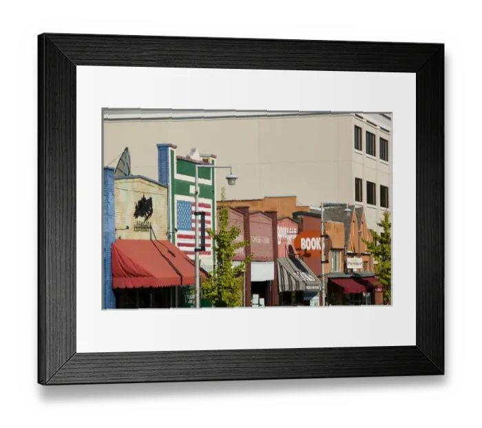 Framed Print : USA, Tennessee, Nashville: Hillsboro Village Stores along Broadway Framed Print : USA, Tennessee, Nashville: Hillsboro Village Stores along Broadway