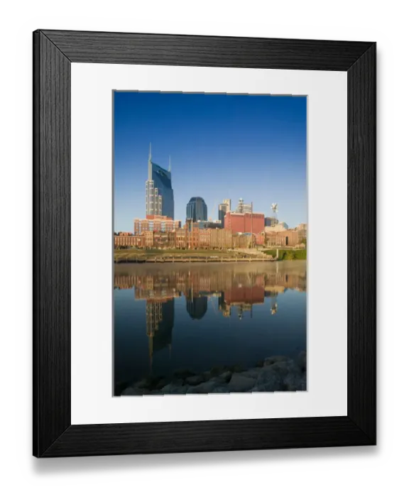 Framed Print : USA, Tennessee, Nashville: Morning City Skyline along Cumberland River