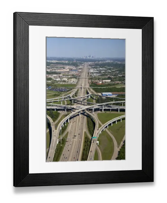 Framed Print : Aerial view of the freeway interchange of Interstate 45 and the State Highway Beltway 8 in Houston Framed Print : Aerial view of the freeway interchange of Interstate 45 and the State Highway Beltway 8 in Houston