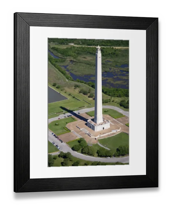 Framed Print : Aerial view of the San Jacinto Monument along the Houston Ship Channel in Houston, Texas
