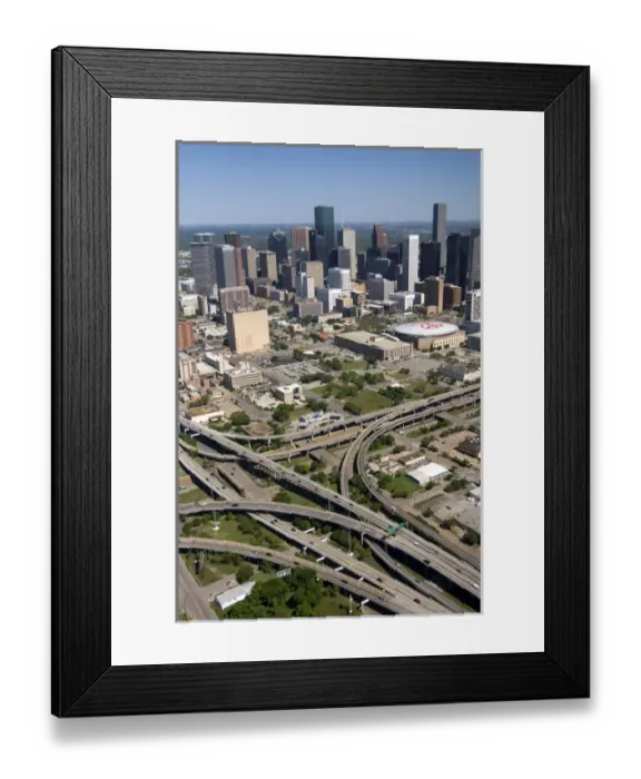 Framed Print : Aerial view of the freeway interchange of Interstate 45 and U. S. Highway 59 in the city of Houston