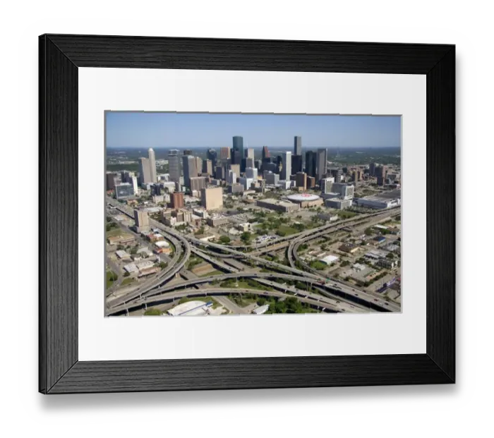 Framed Print : Aerial view of the freeway interchange of Interstate 45 and U. S. Highway 59 in the city of Houston Framed Print : Aerial view of the freeway interchange of Interstate 45 and U. S. Highway 59 in the city of Houston
