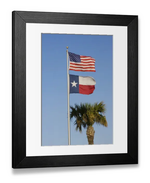 Framed Print : South Padre Island, Texas, North America, USA. United States and Texas Flags Beside Framed Print : South Padre Island, Texas, North America, USA. United States and Texas Flags Beside