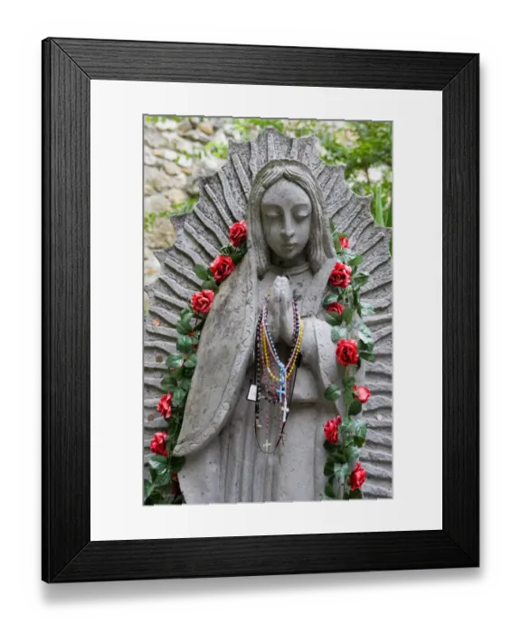 Framed Print : USA, Texas, Statue of the Virgin of Guadalupe at mission San Juan Capistrano founded
