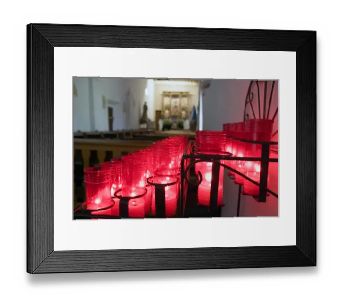 Framed Print : USA, Texas, Votive candles in the chapel of the mission San Juan Capistrano founded