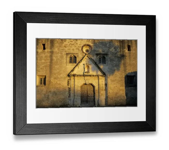 Framed Print : Mission Concepcion with palm tree shadow, San Antonio Missions National Historic Park