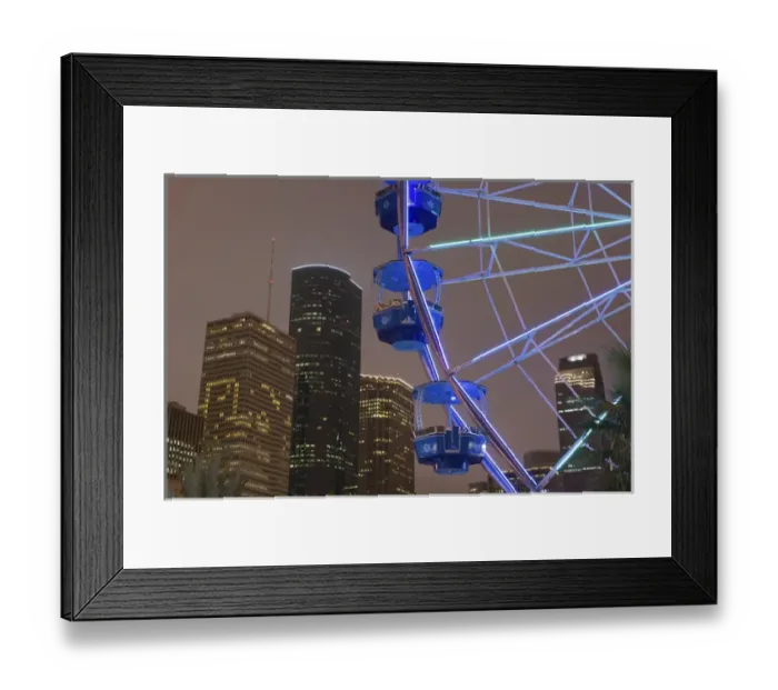 Framed Print : USA-TEXAS-Houston: Downtown  /  Evening with Ferris Wheel