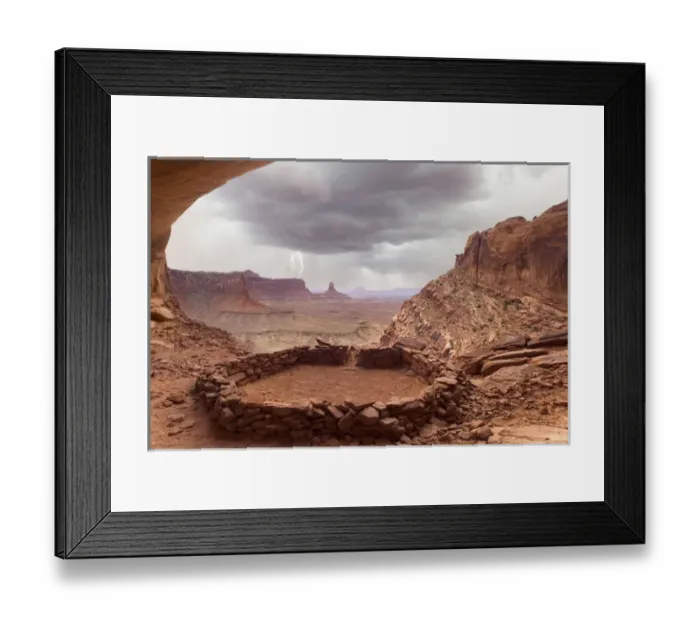 Framed Print : USA, Utah, Canyonlands National Park. View of Anasazi ruin with thundercloud