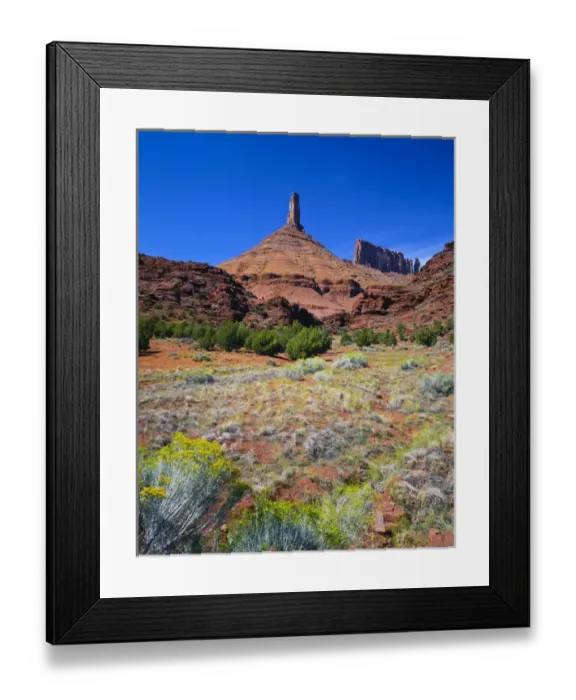 Framed Print : USA, Utah, a Castle Rock in Castle Valley showing also Priest and Nuns Framed Print : USA, Utah, a Castle Rock in Castle Valley showing also Priest and Nuns