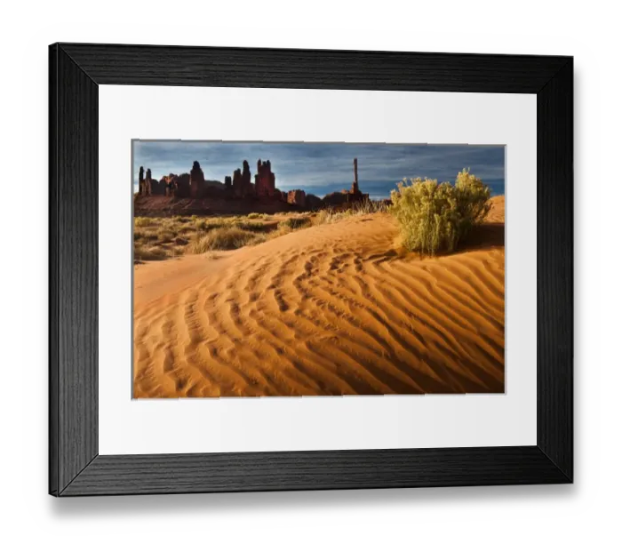 Framed Print : USA, Utah, Monument Valley Navajo Tribal Park. Sand dunes with Totem Pole in background Framed Print : USA, Utah, Monument Valley Navajo Tribal Park. Sand dunes with Totem Pole in background