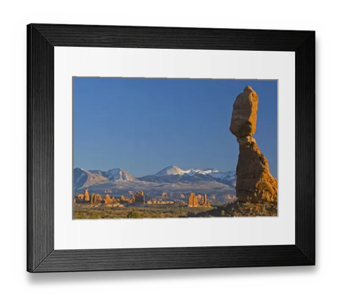 Framed Print : USA, Utah, Arches National Park. Balanced Rock at sunset with Turret Arch and La Framed Print : USA, Utah, Arches National Park. Balanced Rock at sunset with Turret Arch and La